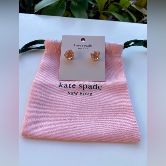 NEW - Kate Spade Light Peach Rise & Shine Brilliant Gumdrop Rose Gold Earrings - Picture 2 of 7